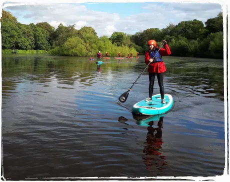 person stood up on a paddleboard in a river